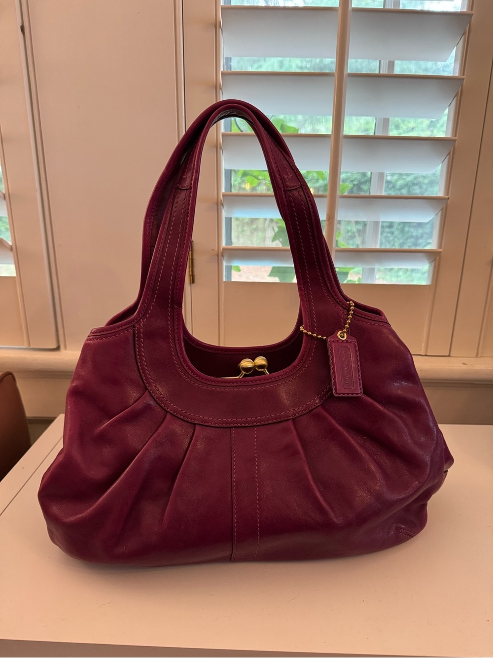 Coach Ergo Pleated Frame Kisslock Satchel 12248 in Magenta